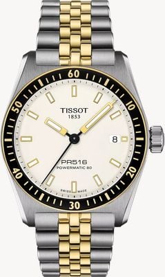 Tissot Pr516 powermatic 80 (38 mm) kremowa tarcza / dwukolorowa bransoleta ze stali nierdzewnej T1494072201100