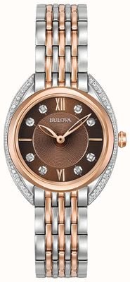 Bulova Classique femme | cadran diamant brun | bracelet en acier inoxydable bicolore 98R230
