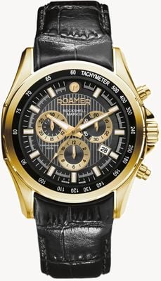 Roamer Rockshell mark iii chrono zwarte wijzerplaat zwarte leren band goud ip 220837 48 55 02