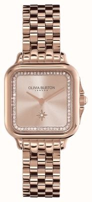 Olivia Burton Bracelete de aço inoxidável quadrado macio (28 mm) em ouro rosa/ouro rosa 24000085