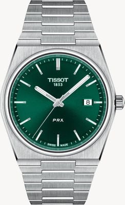 Tissot Prx Quarz (40 mm), grünes Zifferblatt mit Sonnenschliff / Edelstahlarmband T1374101109100