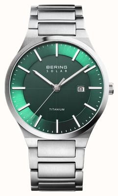 Bering Slim Solar (39mm) Green Dial / Titanium Bracelet Watch 15239-778