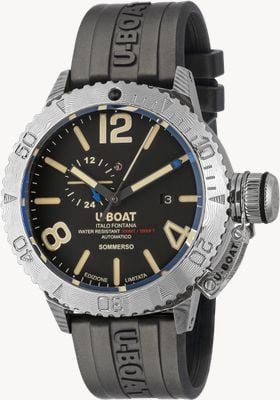U-Boat Sommerso damasco direito (46 mm) mostrador preto / pulseira de borracha vulcanizada preta 9988