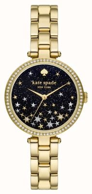 Kate Spade Holland (34 mm) schwarzes glitzerndes Zifferblatt / goldfarbenes Edelstahlarmband KSW1814