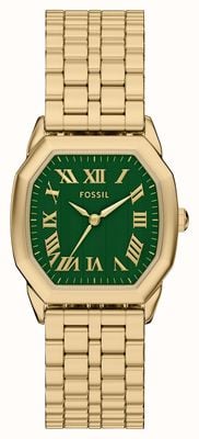 Fossil Harlow (32 mm) für Damen, grünes Zifferblatt / goldfarbenes Edelstahlarmband ES5451
