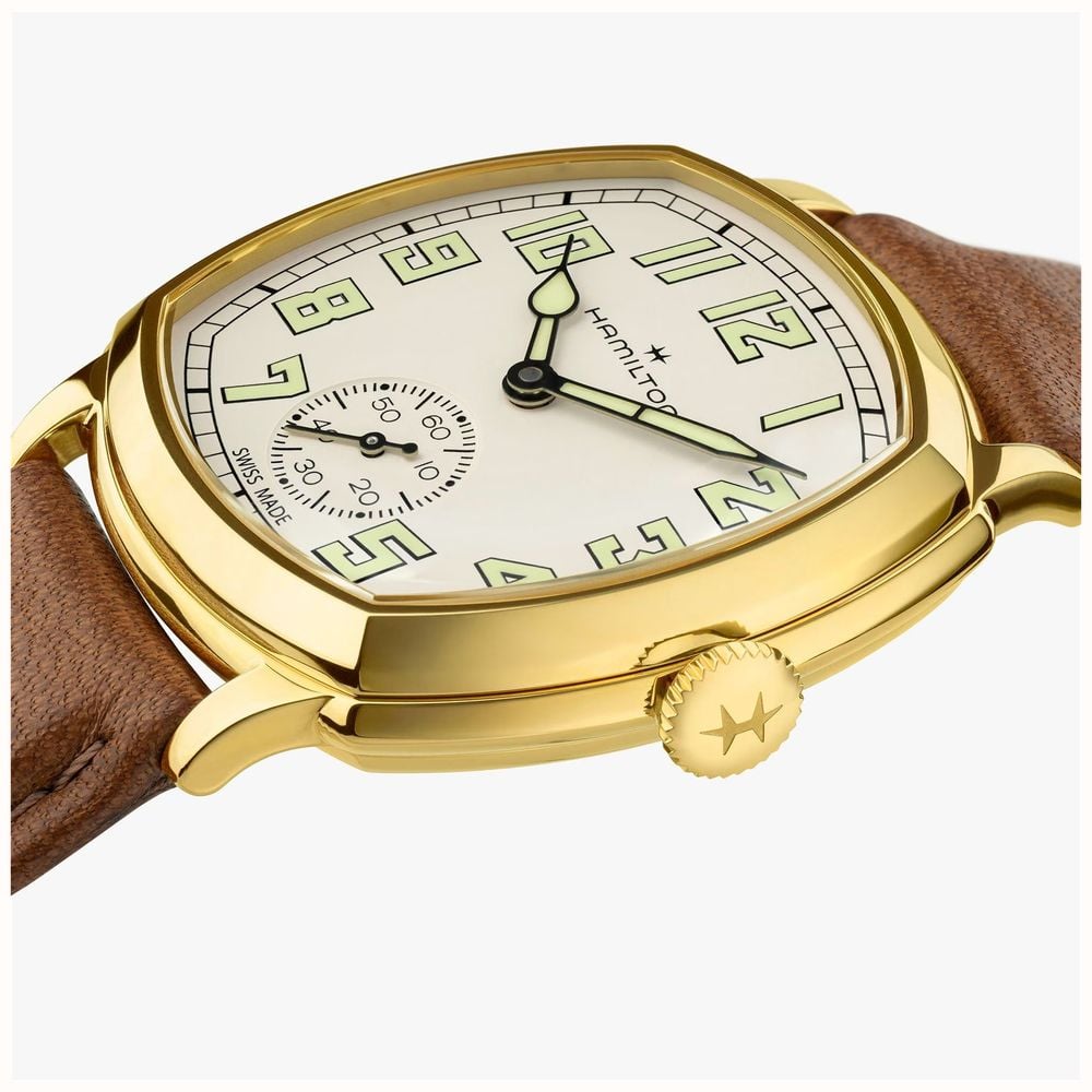 Hamilton American Classic Cushion Mechanical (30mm) Sandblasted Beige Dial / Brown Leather Strap Watch H36139520 - alternative Ansicht 3