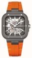Herbelin Cap Camarat Square Titanium Automatic (40.5mm) Skeleton Dial / Orange FKM Rubber Strap 1846SQTDCMD