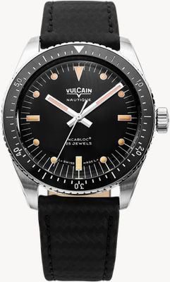 Vulcain Skindiver nautique 自动机械表 (38mm) 黑色表盘 / 黑色碳纤维皮表带 660170A07.BAC243