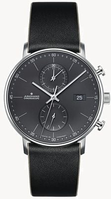 Junghans Heren vorm c chronoscoop zwart lederen band 41/4876.00