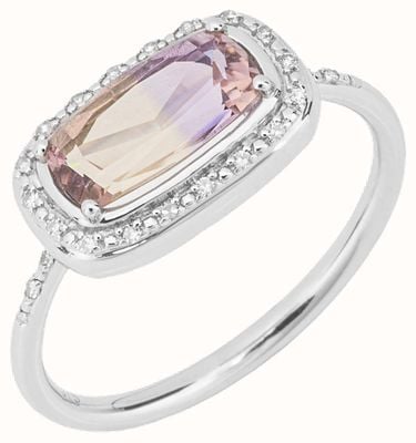 Elements Gold 9ct White Gold Diamond and  Ametrine Elongate Ring Size 56 GR609 56