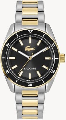 Lacoste Kwarcowy zegarek Boston z trzema wskazówkami (39 mm) z czarną tarczą / dwukolorową bransoletą ze stali nierdzewnej 2011488