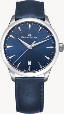 Maurice Lacroix Mostrador azul com efeito escovado de quartzo (39 mm) de 1975 / pulseira de couro azul 751007-SS001-430-4