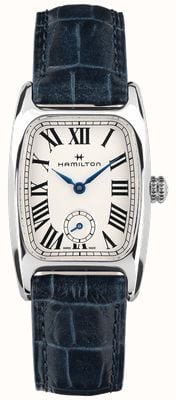 Hamilton Clássico americano boulton pequeno segundo quartzo (23,5 mm) mostrador branco / pulseira de couro azul escuro H13321611