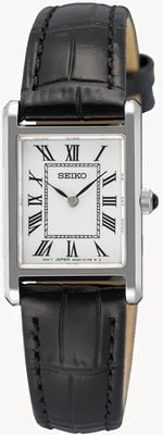 Seiko Klassisches Kleid (19,6 mm) weißes Zifferblatt / schwarzes Lederarmband SWR107P1