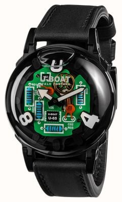 U-Boat U-65 tek pvd (44mm) pcbサーキット エフェクト ダイアル / ブラック レザー ストラップ ウォッチ 3365
