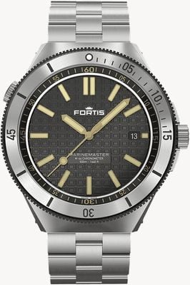 FORTIS Marinemaster M-44 Chronometer-Blockarmband aus schwarzem Harz (44 mm) aus Edelstahl F8120018