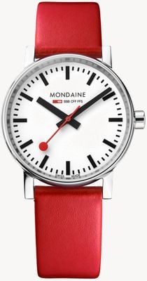 Mondaine Evo2 (35mm) White Dial / Red Vegan Leather Strap MSE.35110.LCV