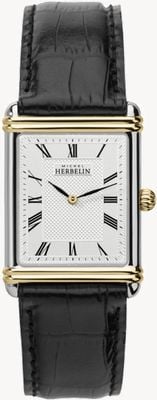 Herbelin Cinturino da uomo in pelle nera art deco 17468T08