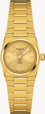 Tissot Montre à quartz Prx (25 mm) avec cadran doré et bracelet en acier inoxydable PVD doré T1370103302100