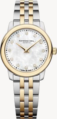 Raymond Weil Toccata klassische Quarz-Diamantuhr (24 mm) mit Perlmuttzifferblatt / zweifarbiges Edelstahlarmband 5024-STP-97081