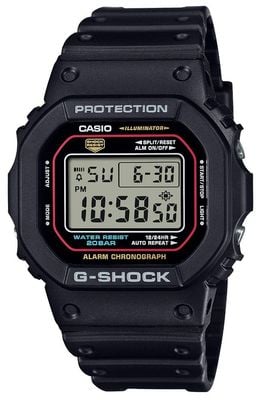 Casio G-Shock Iconic Alarm Chrono Illuminator (42,8 mm) digitales Zifferblatt / schwarzes Harzarmband DW-5600RL-1ER