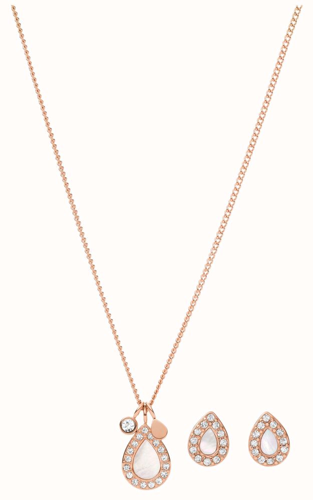 Fossil Women's Rose Gold-Tone Mother-of-Pearl Teardrop Necklace
