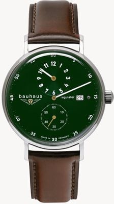 Bauhaus Regulador automático clássico (41 mm) mostrador verde / pulseira de couro marrom 21264