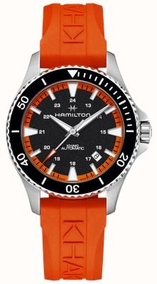 Hamilton Mergulho automático cáqui marinho (40 mm) mostrador preto / pulseira de borracha laranja tangerina H82395331