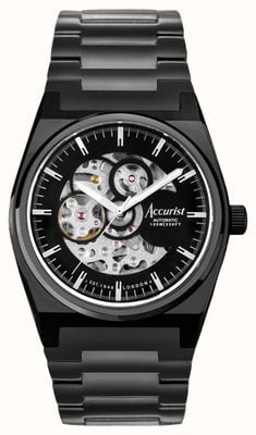 Accurist Relógio esqueleto preto masculino Origin (41 mm) / pulseira de aço inoxidável banhado a íon preto 70023