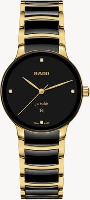 RADO Centrix diamanten (30,5 mm) zwarte wijzerplaat / zwarte hightech keramiek & goud PVD roestvrij staal R30025712