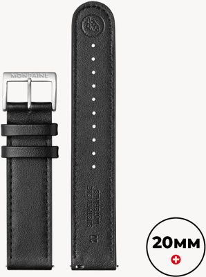 Mondaine Bracelet stop2go en cuir de raisin végétalien - noir - (20 mm) (longueur 75-115 mm) FG2532020Q1