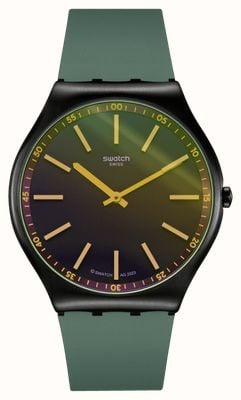 Swatch Visão verde (42 mm) mostrador preto verde / pulseira de borracha verde SS07B112