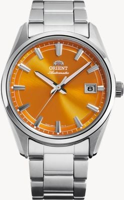 Orient Stretto Date Automatik Limited Edition (38,5 mm) orangefarbenes Zifferblatt mit Sonnenschliff / Edelstahlarmband RA-AC0R08Y30B