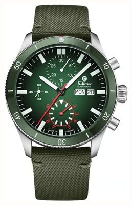 Tutima Glashütte Cronógrafo automático Grand Flieger Airport (41 mm) esfera verde degradé / correa de cordura verde 6407-03