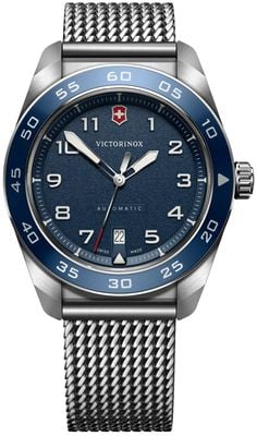 Victorinox Reloj automático del ejército suizo (42 mm), esfera azul / pulsera de malla de acero inoxidable 242045