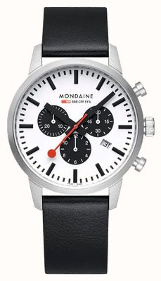 Mondaine Chronographe Neo (41 mm) cadran blanc / bracelet cuir raisin noir MSD.41410.LBV