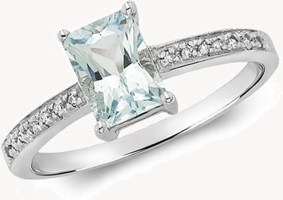 Treasure House 9k White Gold Diamond Aquamarine Ring RD208WAQ