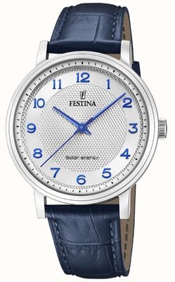Festina Мужские часы с солнечной энергией (41 мм) серебряный циферблат / синий кожаный ремешок F20660/1