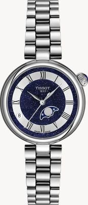 Tissot Desir phase de lune quartz (29,6mm) cadran bleu / bracelet acier inoxydable T1522231149300