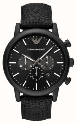 Emporio Armani Hommes | cadran chronographe noir | bracelet en tissu noir AR11450