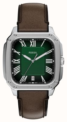 Fossil Crosby masculino (42 mm) com mostrador verde texturizado / pulseira de couro marrom FS6150