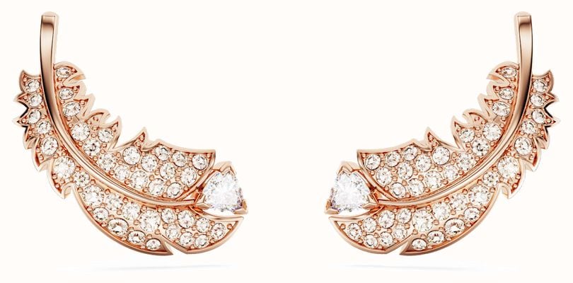 Swarovski Nice Feather Stud Earrings Rose Gold-Tone Plated White Crystals 5663490