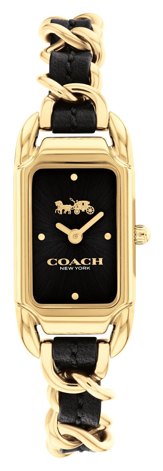 Coach Caddie femme cadran rectangle noir / bracelet cuir montre