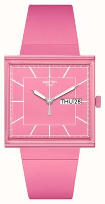 Swatch Was wäre, wenn...rose? (41,8 mm) rosafarbenes Zifferblatt / rosafarbenes Armband aus biologischem Anbau SO34P700