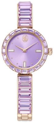 Swarovski Matrix Spannarmbanduhr, Swiss Made, Kristallarmband, Lila, Champagnerfarben Goldton-Finish 5743713