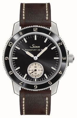 Sinn 104 clássico 12 pequenos segundos (41 mm) mostrador preto galvanizado / pulseira de couro marrom escuro 104.060 BROWN LEATHER