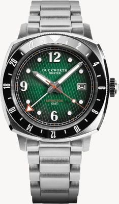 Duckworth Prestex Rivington GMT (42 mm), grünes Fumé-Waffelzifferblatt / Edelstahl D489-04-ST