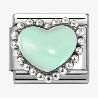 Nomination Composable Classic SIMBOLI 1 In Acciaio, Smalto E Arg. 925 Cuore Bombato Verde Pastello 330204/35