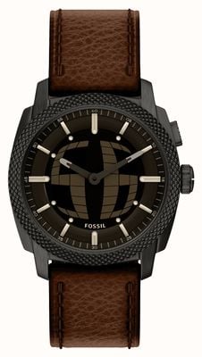 Fossil Machine Big-Tic Dual-Display (41 mm) mit Negativanzeige / braunes Lederarmband FS6165