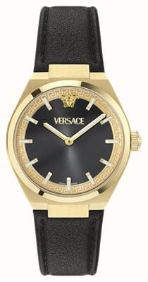 Versace V-AURIA (35mm) Black Dial / Black Leather Strap VE5E00126